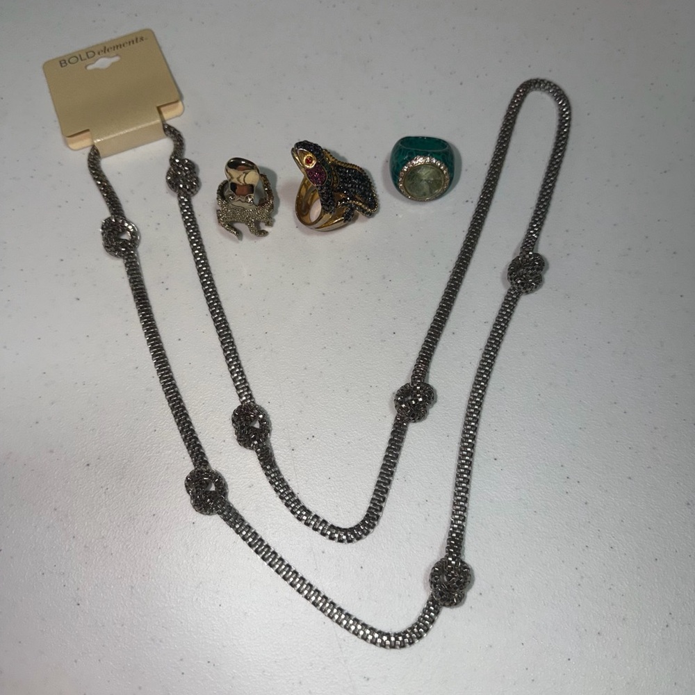 BOLD Elements Silver-Tone Knot Station Long Necklace & Rings